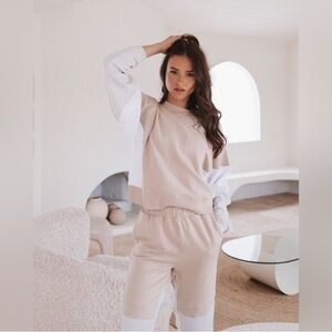 FEAT x Helen Owen Tri Color Color block Neutral Oversized Crewneck NWT XS